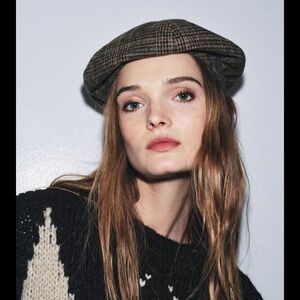 Zara new sold out brown taupe Plaid Women's Beret